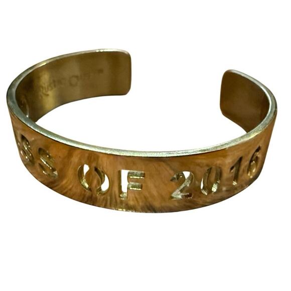 Rustic Cuff Gold-Tone Class of 2016 Cut-Out Cuff Bracelet Grad Gift Preowned - Picture 14 of 15